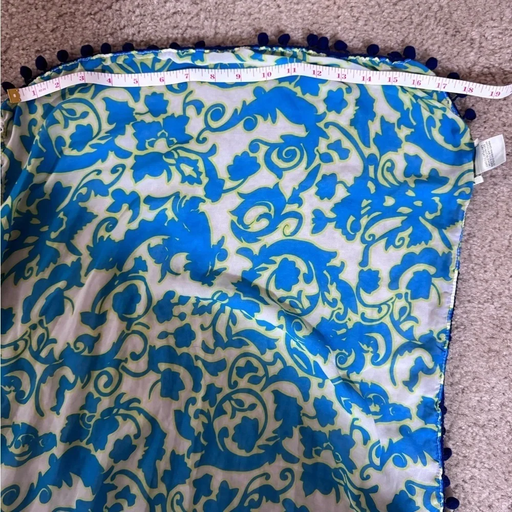 Charming Charlie Soft Floral Print Scarf with Pom Poms Borders